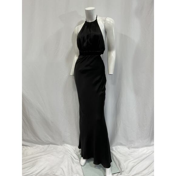 Shona Joy 'Angelica' Black Polyester Ruched Open Back Midi Dress Size 2 - Picture 2 of 4
